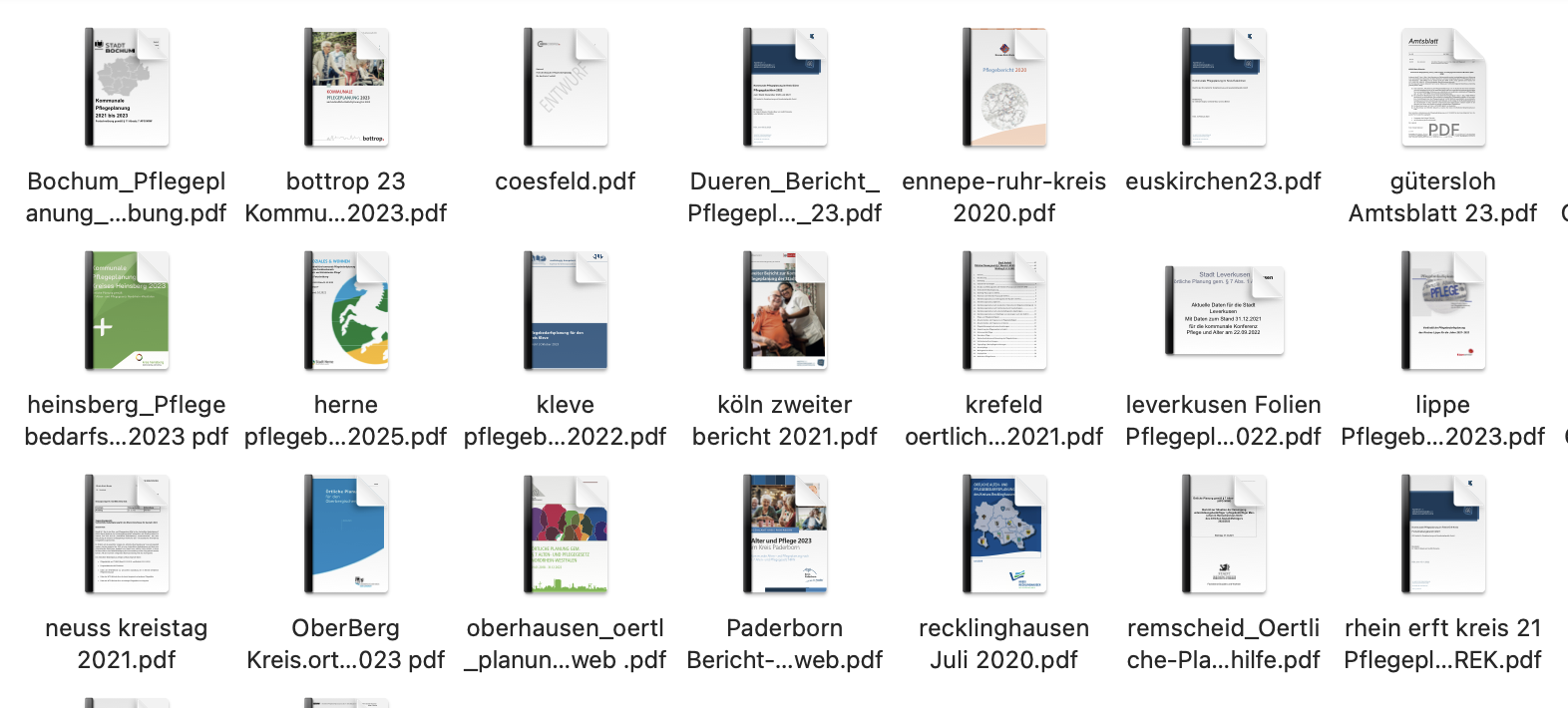 Abbildungen der Titelseiten Örtlicher Planungen nach dem APG NRW